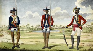 Bengalske hærtropper, ca. 1785 af English School