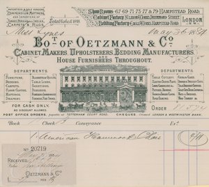 Bill fra Oetzmann & Co, møbelsnedkere, møbelpolstrere, sengetøjsproducenter og husmøblere af English School