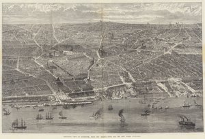 Fugleperspektiv af Liverpool, fra Mersey, med alle de nye offentlige bygninger af English School