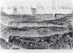 Fugleperspektiv af de store grå stær i Zambesi (Victoria Falls) fra fortælling om en udstilling til Zambesi og dens bifloder, udgivet 1865 af English School