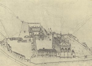 Birds Eye View af Eton College (dybtryk) af English School