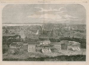 Fugleperspektiv af byen Washington, med Capitol i forgrunden af English School