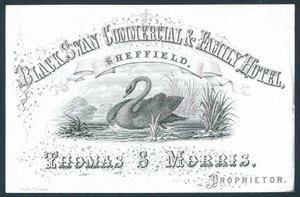Black Swan Commercial & Family Hotel, Sheffield, handelskort af English School