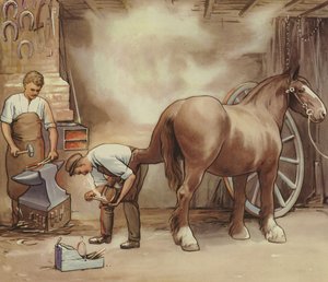 Smed sko en hest (farve litho) af English School