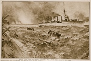 Både fra Arethusa, der redder mænd fra det synkende Blucher, 1914-19 af English School