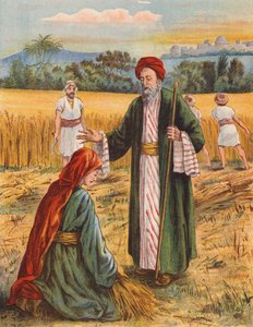 Boaz og Ruth i høstmarken (farvelitografi) af English School