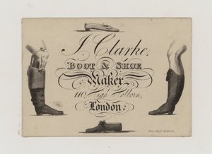 Støvle og skomager, J Clarke, handelskort af English School