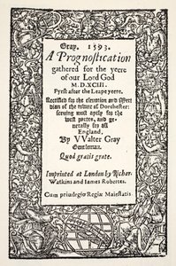 Grænse med kloden ved foden, en Prognostication af Walter Gray, trykt af Watkins og Roberts, 1593 af English School