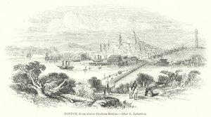 Boston, set fra oven over Chelsea Bridge (kobberstik) af English School