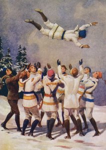 Bouncing, en canadisk vintersport (farve litho) af English School