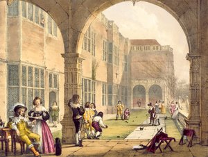 Bowls on the Terrace at Bramshill i 1600, fra Architecture of the Middle Ages af Joseph Nash, udgivet i 1838