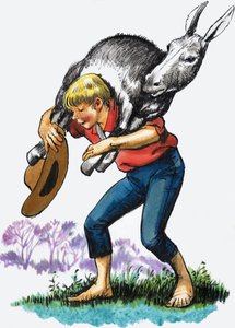 Dreng bærer et æsel af English School