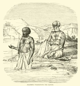 Brahmins worshipping the Ganges  af English School