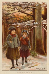 Bringing Home the Holly (farve litho) af English School