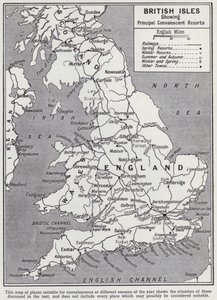 Britiske øer, vigtigste rekonvaleserende feriesteder (litho) af English School
