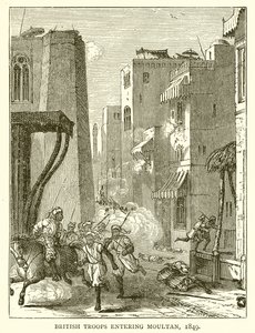Britiske tropper på vej ind i Moultan, 1849 af English School