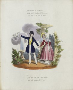 Britisk Valentine-kort med et billede af en mand og en kvinde, der holder i hånd af English School