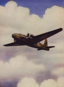 Britisk Vickers Wellington medium bombefly under flugt (farve litho) af English School