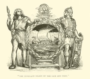 Brite und Römer, Britannien, Die unberührte Insel der Weisen und Freien (Gravur) von English School