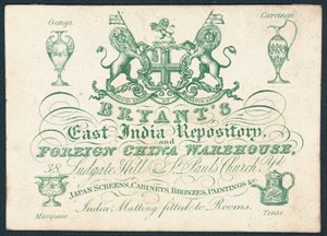 Bryants, East India Repository og udenlandsk Kina-lager, handelskort af English School