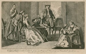 Bygge huse med kort, fra et originalt maleri i Vauxhall Gardens, London af English School