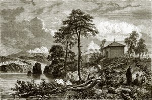 Buriat tempel ved søen Ikeugun, Mongoliet af English School