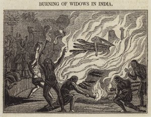 Afbrænding af enker i Indien (gravering) af English School
