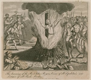 Afbrænding af martyrer i Smithfield af English School