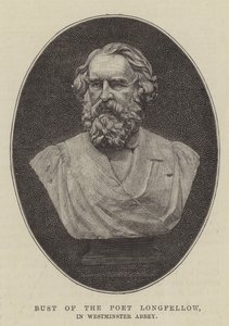 Buste af digteren Longfellow, i Westminster Abbey (gravering) af English School