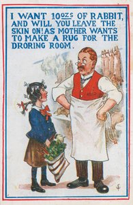 Køb af kanin hos slagteren (farve litho) af English School