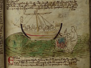 CCA-LitMs/D/10 fol. 30r Whale, fra Bestiary af English School