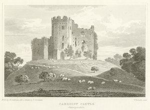 Cardiff Castle, Glamorganshire (gravering) af English School