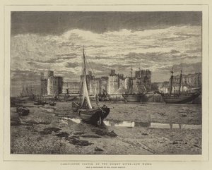 Caernarvon Castle, ved Seiont-floden, Low Water (gravering) af English School