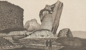 Caerphilly Castle, det skæve tårn (litho) af English School