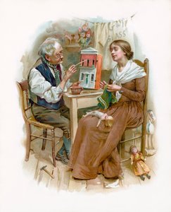 Caleb maler forsiden af et ønskværdigt palæ fra Cricket and the Hearth af English School