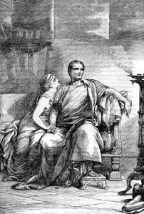 Calpurnia (Calpurnia Pisonis) og Cæsar - Jules Cesar - The Tragedy of Julius Caesar - Illustration i "" Completes de William Shakespeare"" 1866 - Illustrationerne og den generelle form for denne udgave er lånt fra Cassells illustrerede Shakespeare, pub af English School