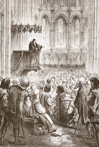 Calvin prædiker sin afskedsprædiken i forventning om forvisning, illustration fra The History of Protestantism af James Aitken Wylie (1808-1890), pub. 1878 af English School