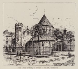 Cambridge: Rundkirken; eller Den Hellige Gravs Kirke (radering) af English School