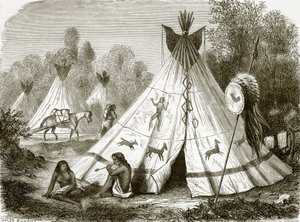 Lejr af Comanche-indianere af English School