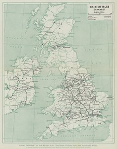 Kanaltransport på de britiske øer, de vigtigste systemer med de sejlbare floder (litho) af English School