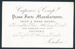 Caperoe & Company, klaver forte fabrikanter, handelskort af English School
