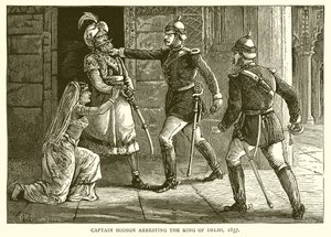 Kaptajn Hodson arresterer kongen af Delhi, 1857 af English School