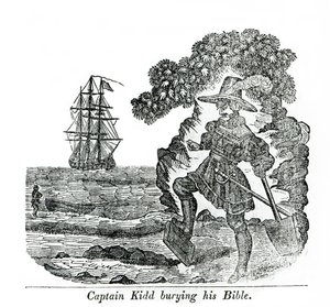 Kaptajn Kidd begraver sin bibel, illustration fra 
