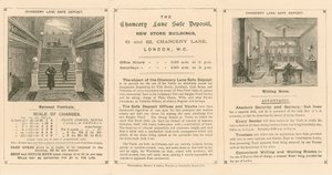 Kort, der annoncerer Chancery Lane Safe Deposit, 61-62 Chancery Lane, London af English School