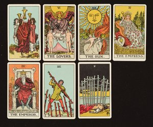 Kort fra et tarotsæt, ca. 1809 (håndfarvet litho) af English School