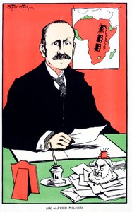 Karikatur af Sir Alfred Milner, britisk koloniguvernør i Kapkolonien ved udbruddet af Anden Boerkrig af English School