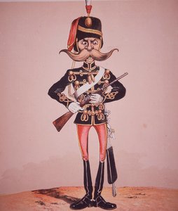 Karikatur af skildvagt af 11. husarer, fra 