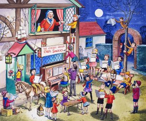 Carol Singers (gouache på papir) af English School
