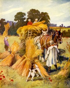 Carting the Corn (farve litho) af English School