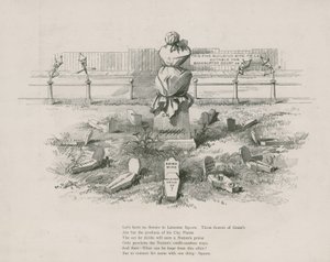 Tegneserie, satire over Albert Grant, gravene repræsenterer hans lyssky spekulationer af English School